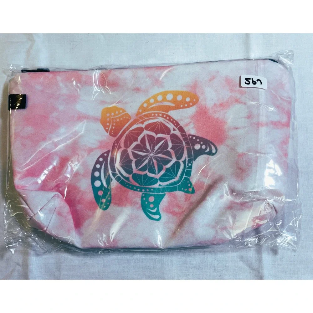 The Pouch Cosmetic Bag Womens OS Pink Tie Dye‎ Sea Turtle New Zipper Travel Boho